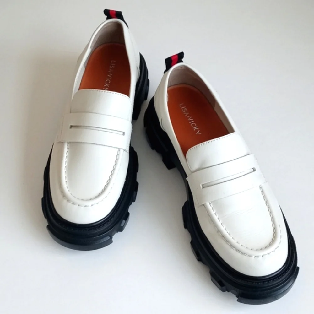 Lisa & Vicky Women’s Winter Creamy White Platform Thick Lug Sole Loafers 7.5
